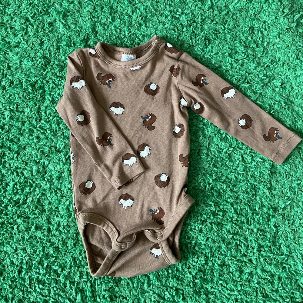 H&M Brown and White Animal Print Bodysuit
